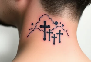 Clouds with 3 crosses fading in the background tattoo idea