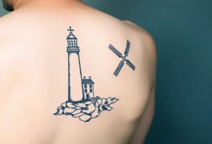 Lighthouse and windmill combined tattoo idea