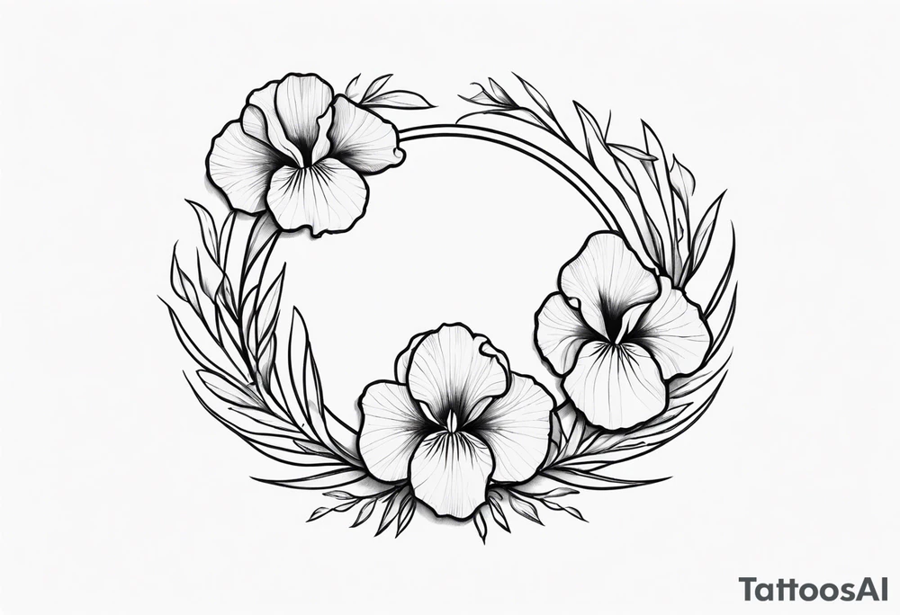 An iris flower wreath circle tattoo idea