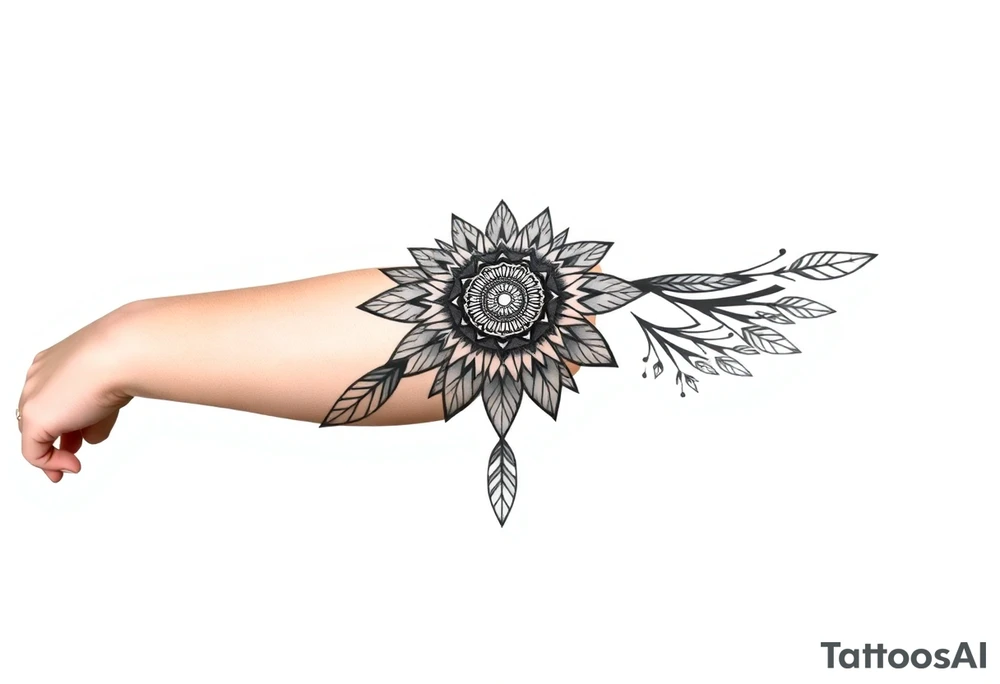 spiritual feather indian mandala shaman tattoo idea