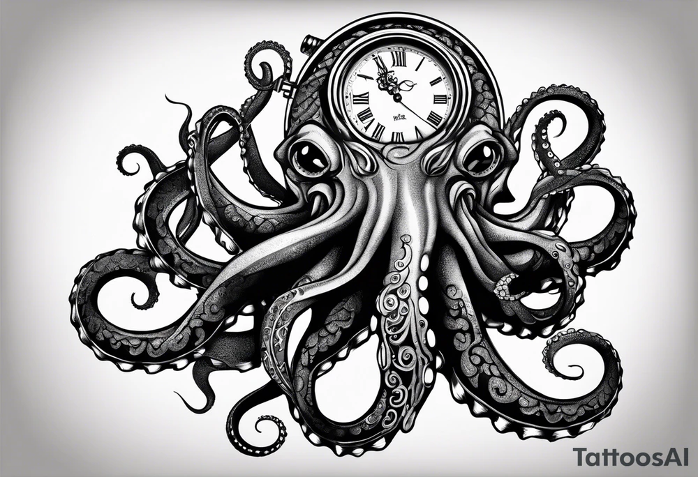 to be drawn in the arm, pocket watch wrapped under an aggressive octopus in side view tattoo idea