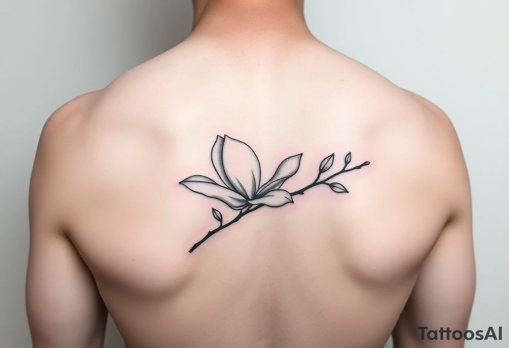 Long magnolia branch with botanical details tattoo idea Long magnolia branch with botanical details tattoo idea