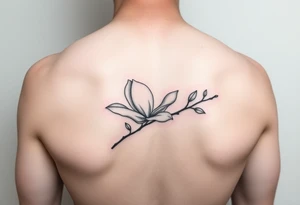 Long magnolia branch with botanical details tattoo idea