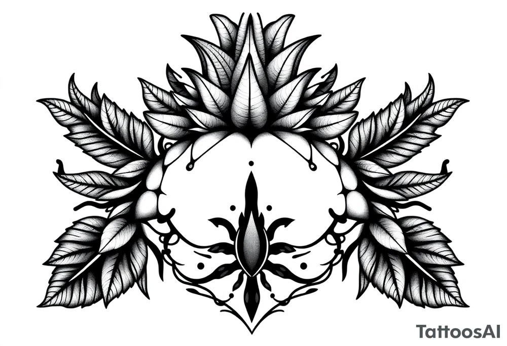 Bushy crown pineapple vagina, design to go over vagina , erotic vagina area design, anus to be at the bottom tattoo idea