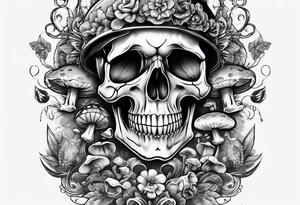 skull and mushrooms tattoo idea