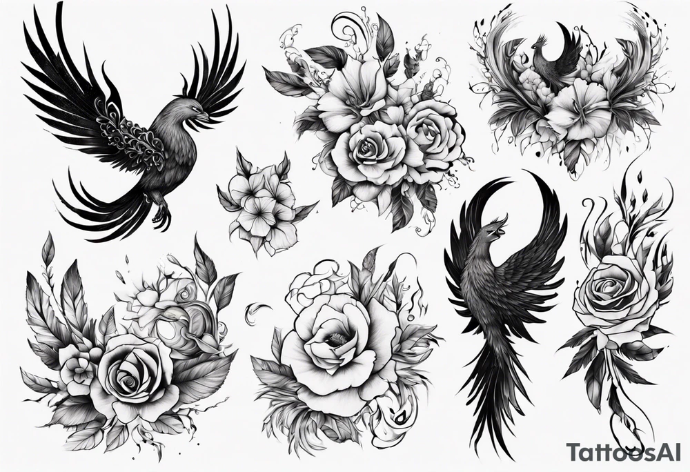 Phoenix floral dream tattoo idea