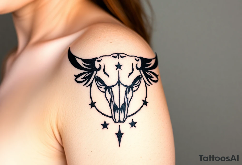 Longhorn skull Texas flag with stars and circling it tattoo idea