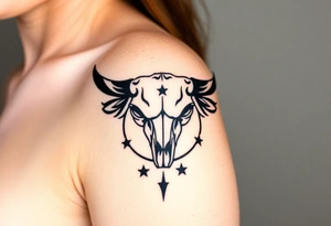 Longhorn skull Texas flag with stars and circling it tattoo idea