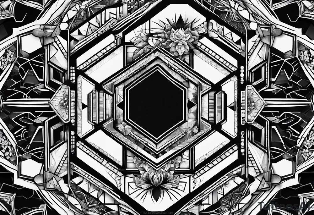 black hexagon computer parts tattoo idea