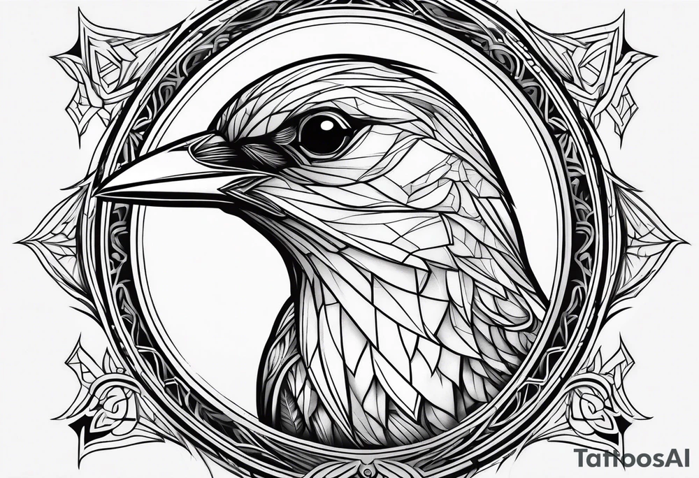 Nightingale bird head tattoo idea