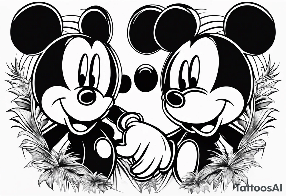 tron style mickey mouse with palm trees tattoo idea