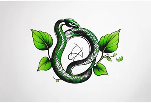 Seven deadly sins snake with soft green leaves as colour tattoo idea