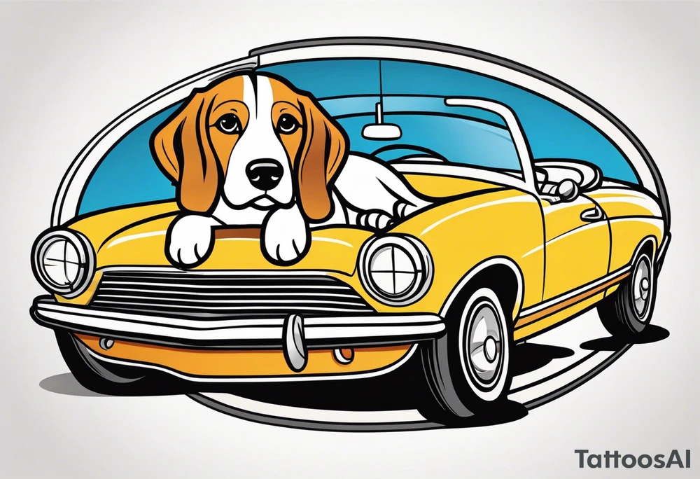 a beagle lying on top of a car steering wheel tattoo idea