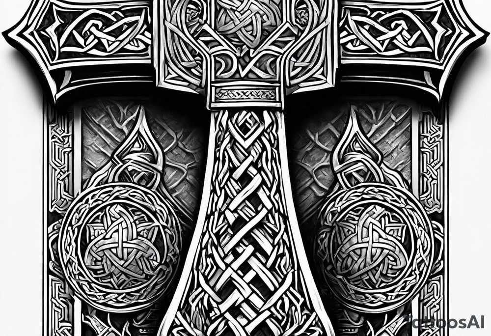 thor's hammer mjolnir knotwork tattoo idea