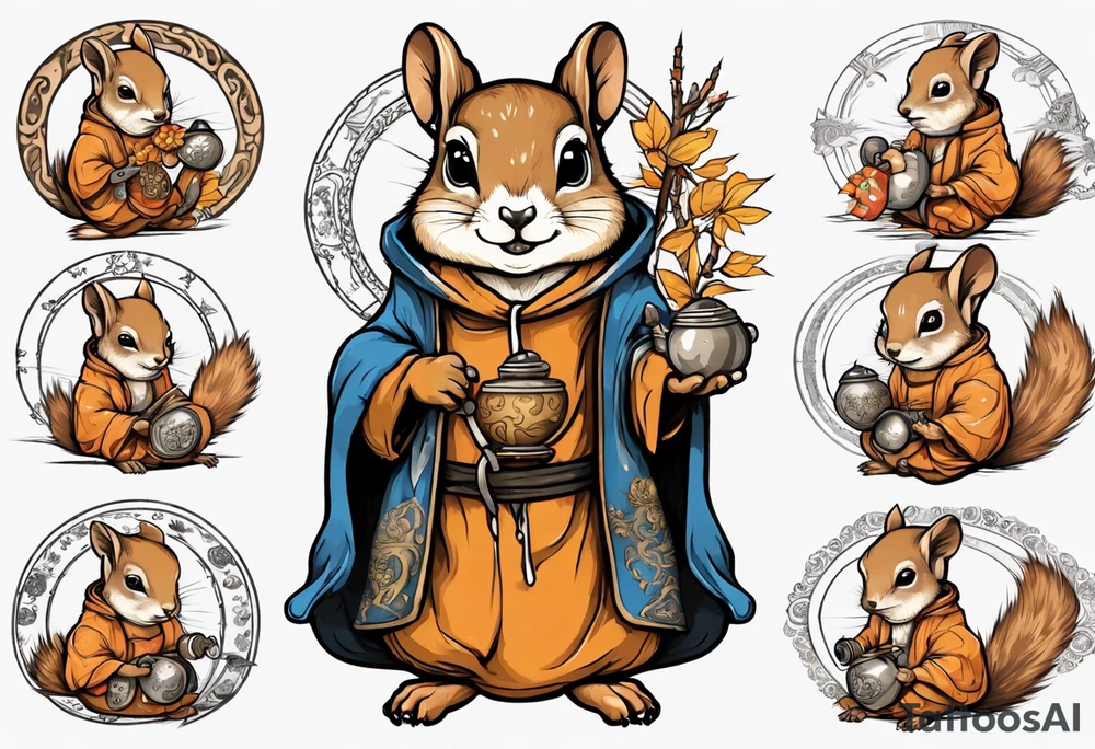 a squirrel dressed as a medieval monk tattoo idea