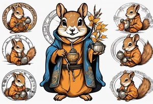 a squirrel dressed as a medieval monk tattoo idea