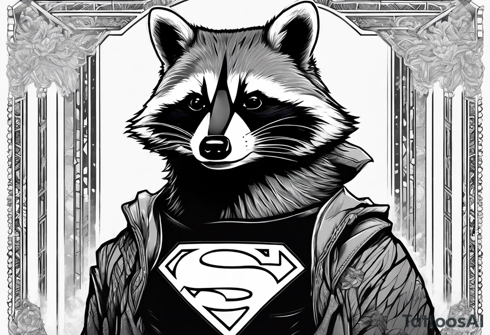 raccoon wearing a Superman t-shirt tattoo idea