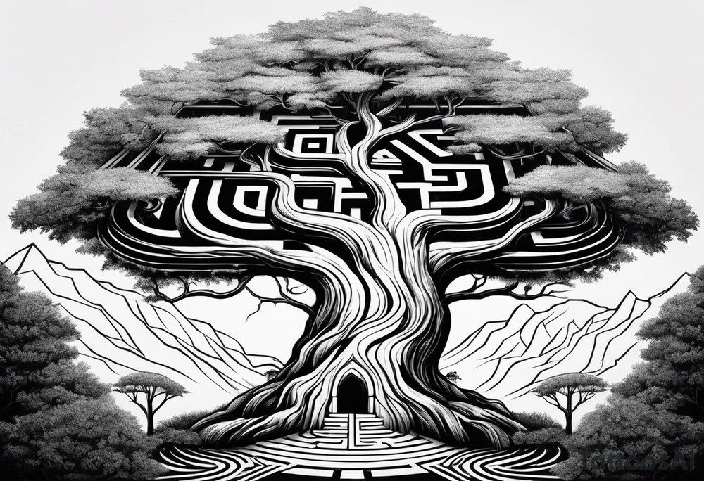 a labyrinth made out of a tree tattoo idea