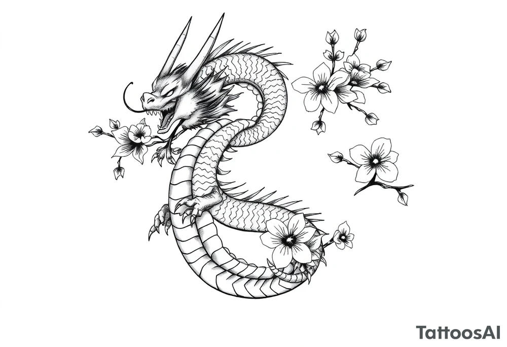 Feminine dragon w cherry blossoms tattoo idea