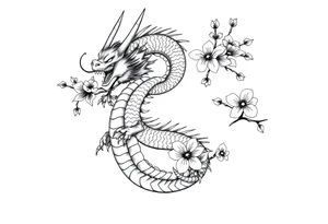 Feminine dragon w cherry blossoms tattoo idea