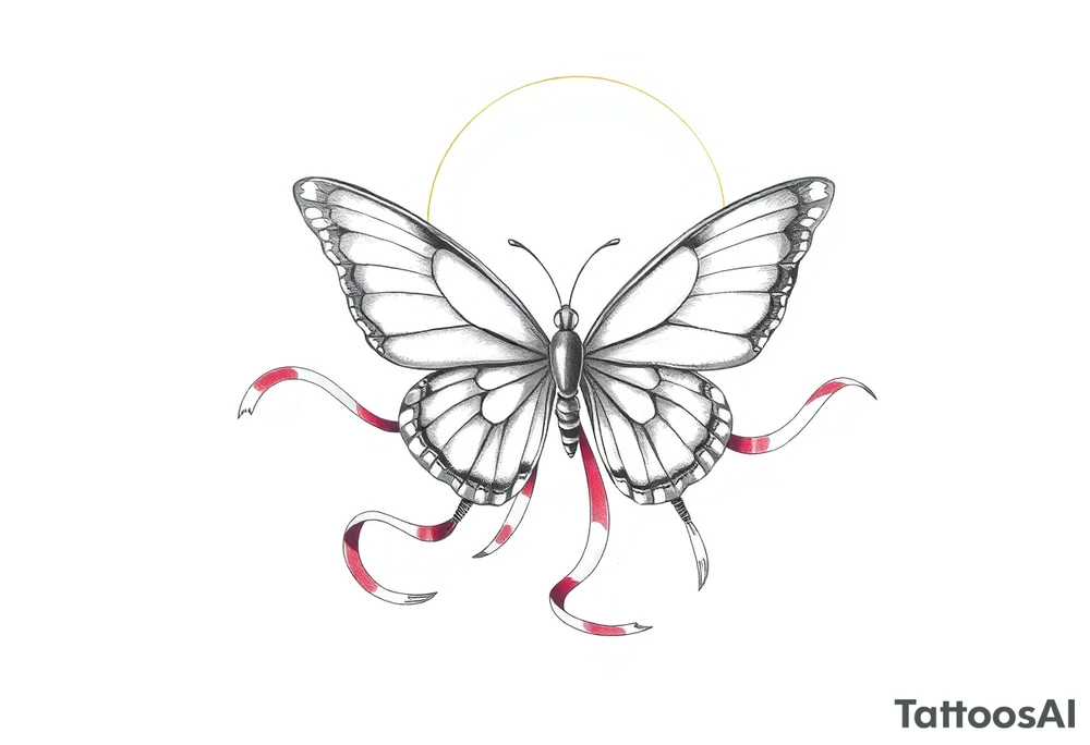ethereal butterfly with flowing silk ribbons in moonlight tattoo idea