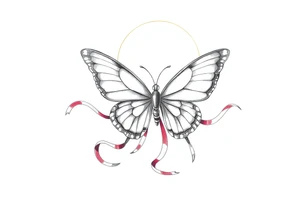 ethereal butterfly with flowing silk ribbons in moonlight tattoo idea
