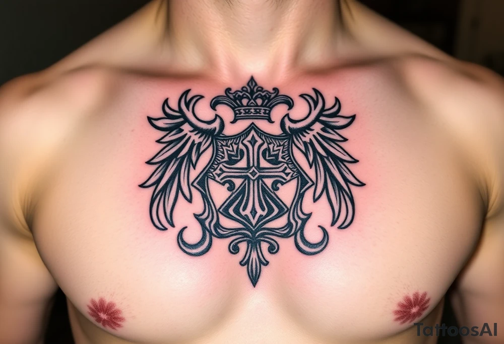 Powerful, majestic and dark Irish family crest tattoo idea