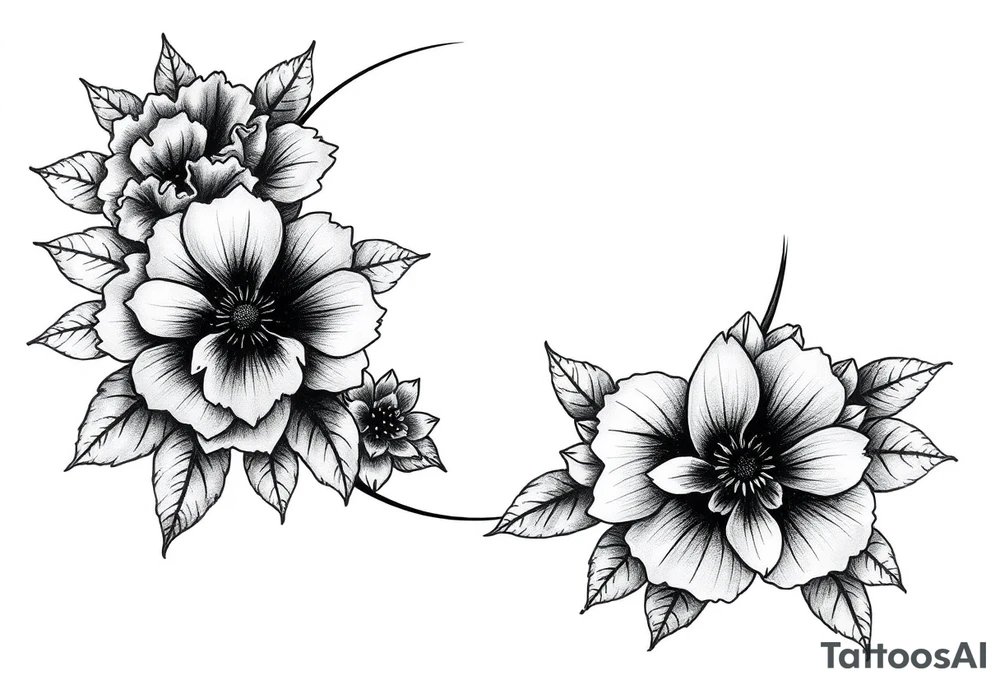 moon-shaped diferent flowers tattoo idea