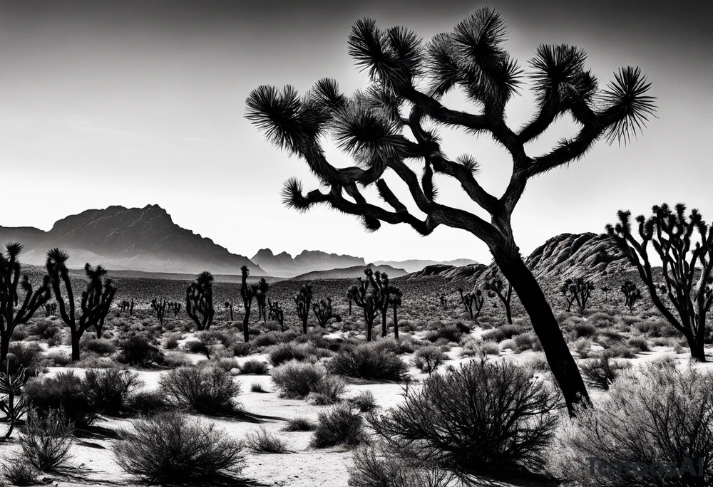 Joshua tree and bushes tattoo idea
