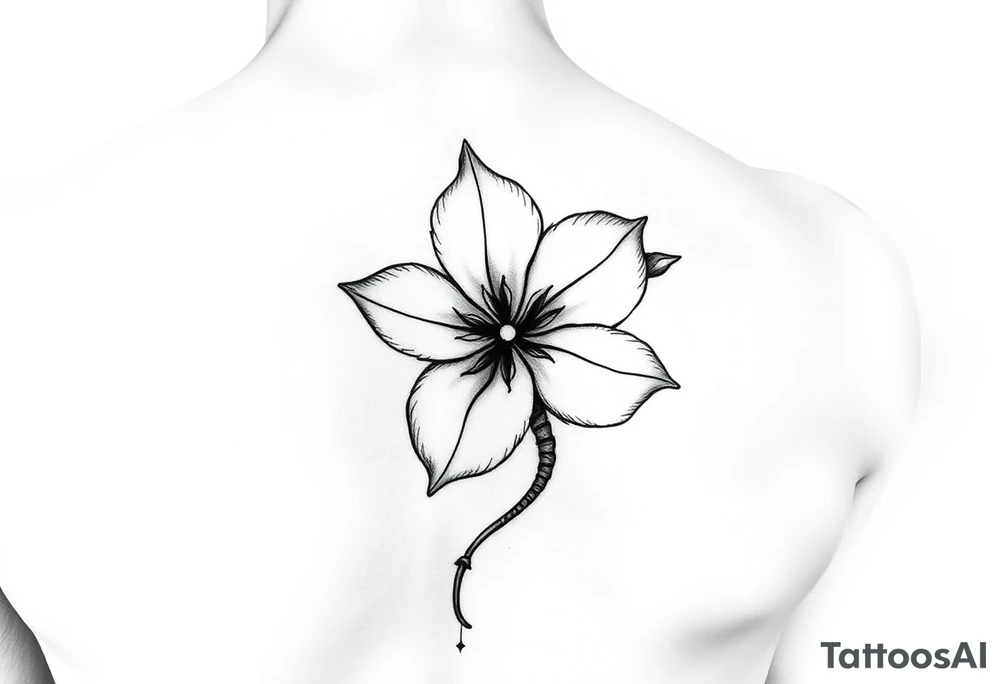 Hong Kong Bahinia Flower, similar to the one on the hong kong flag, no stars inside the flower, the center of the flower is on the right elbow and wraps around the arm. tattoo idea