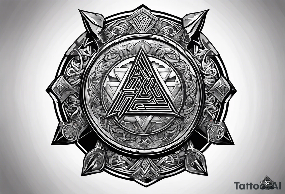 Valhalla  round 
shield axe sword valknut tattoo idea