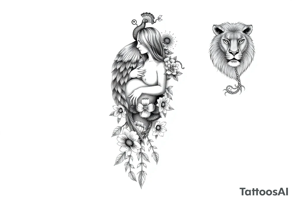 Storm, darkness, , fat naked woman, peacock, dead flowers, razor blades, noose, couple having sex , cupcake ,cigerettes storm clouds coins, mirror, lamb, lion tattoo idea