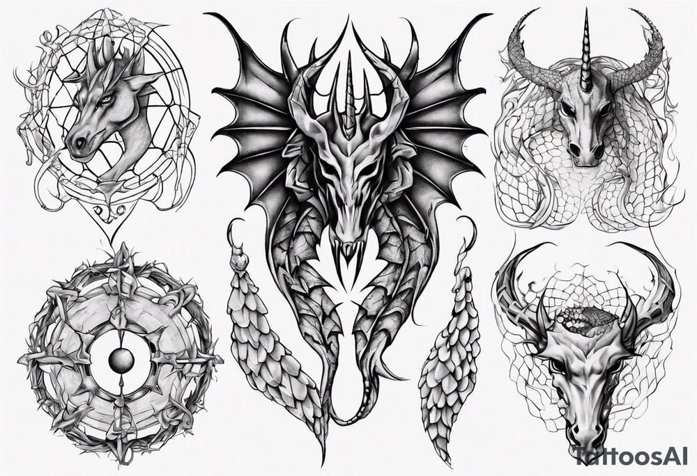 Black widow queen tangled web dragon scales unicorn tattoo idea