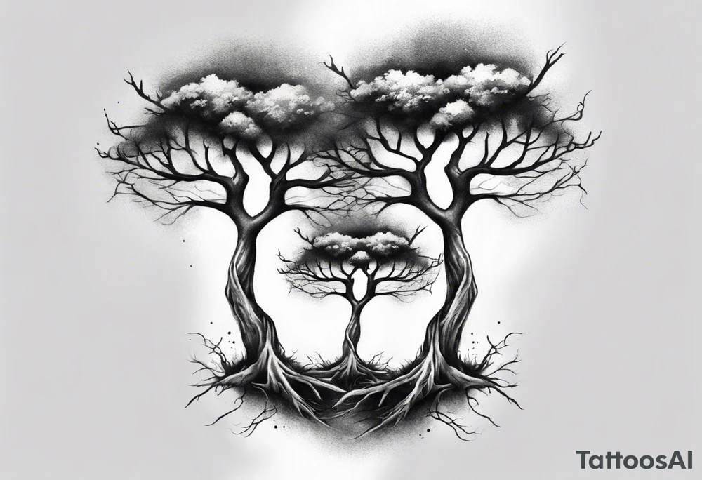 Two trees growing together forearm tattoo idea