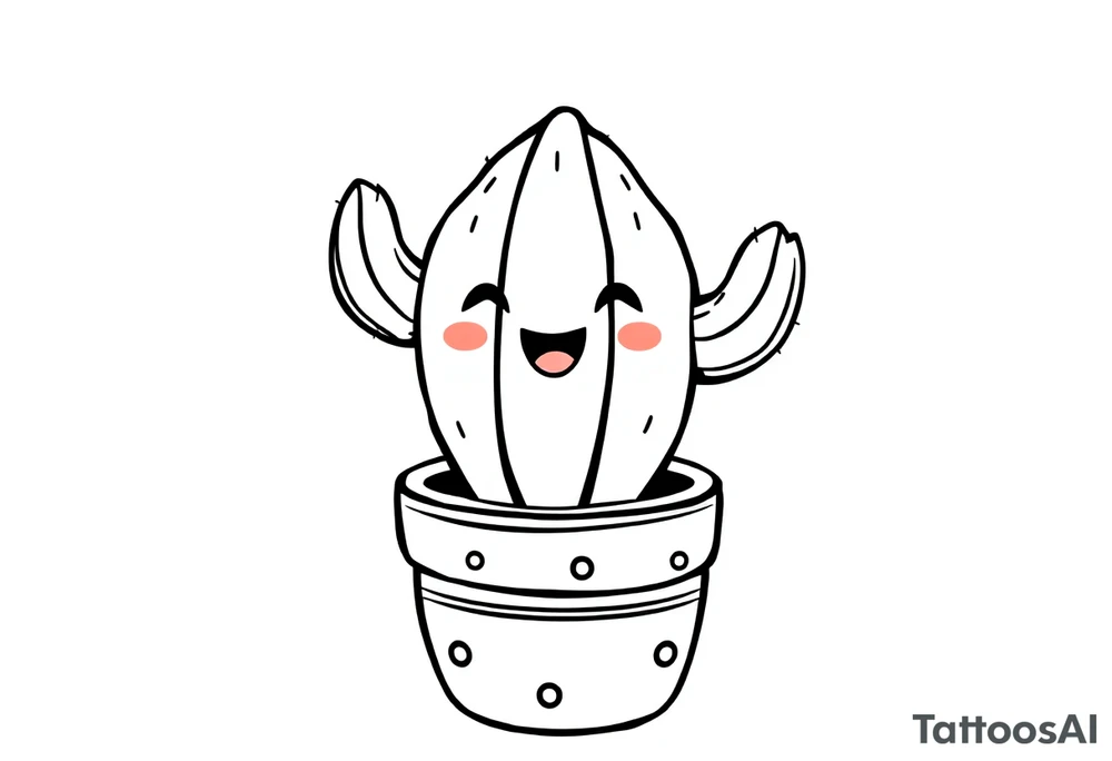 Cutesy smiley Cactus in a pot tattoo idea