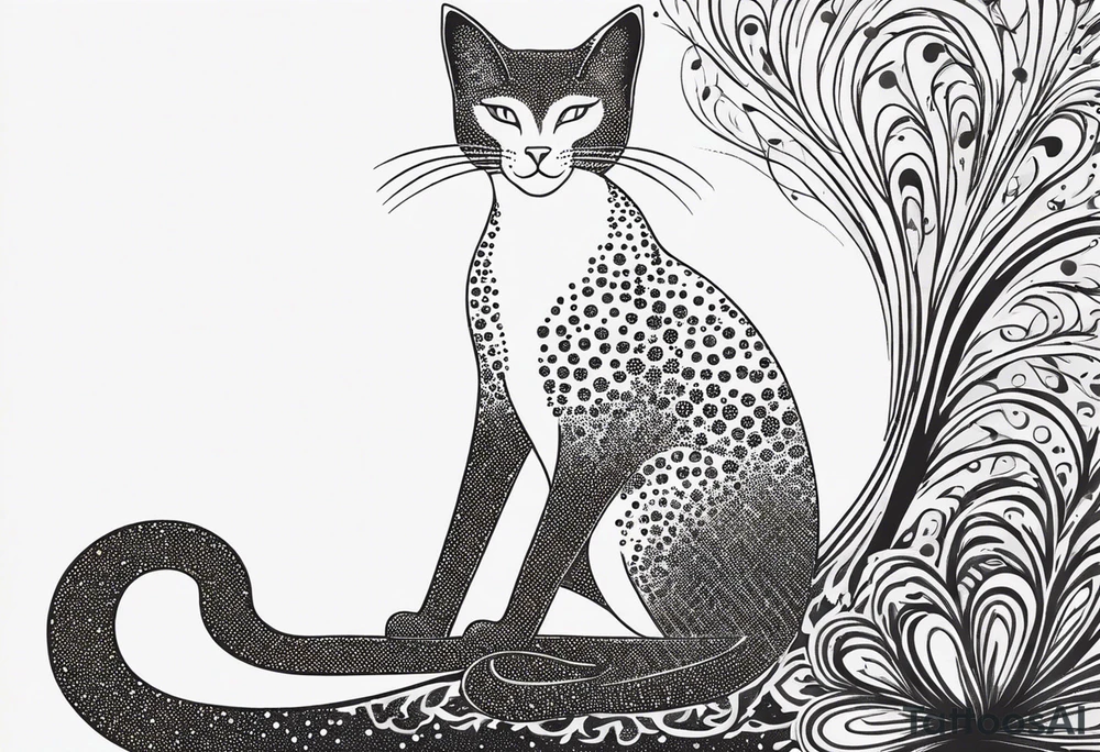 Design a simple outline tattoo of a cat stretching, embodying grace and flexibility, perfect for a subtle yet expressive design tattoo idea