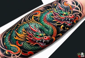 Japanese forearm half sleeve with dragons tattoo idea