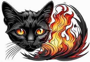 Black cat with burning color tattoo idea