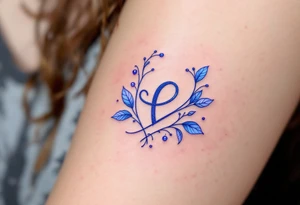 A silver  ᚹ love rune with blue accents, surrounded by violet tattoo idea