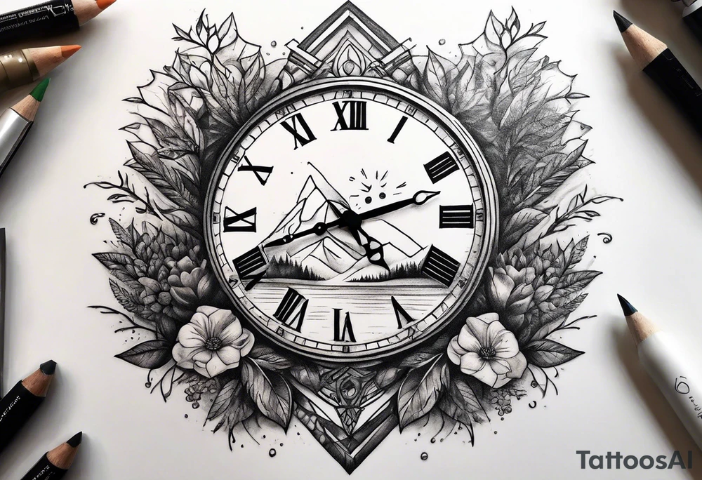 nature element clock memorial tattoo simple design tattoo idea nature element clock memorial tattoo simple design tattoo idea