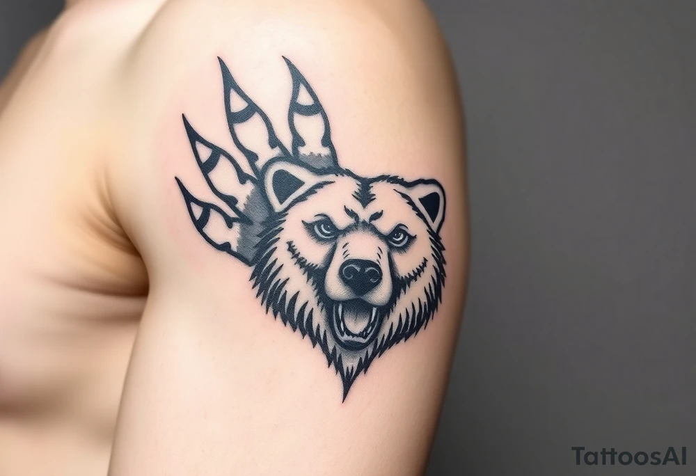 Bears paw with bear face in the middle tattoo idea