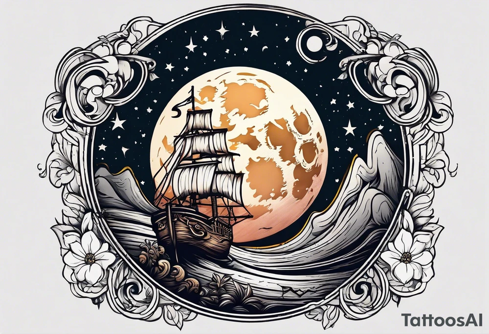 a full moon with a lasso around it and stars in the background tattoo idea