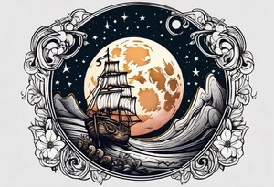 a full moon with a lasso around it and stars in the background tattoo idea