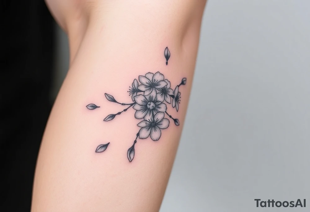 delicate cherry blossoms swirling in spring breeze with petals tattoo idea