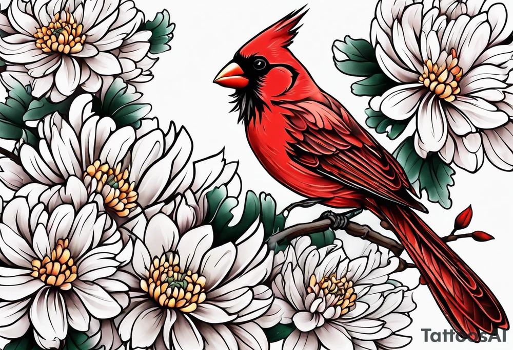 Chrysanthemum and cardinal tattoo idea