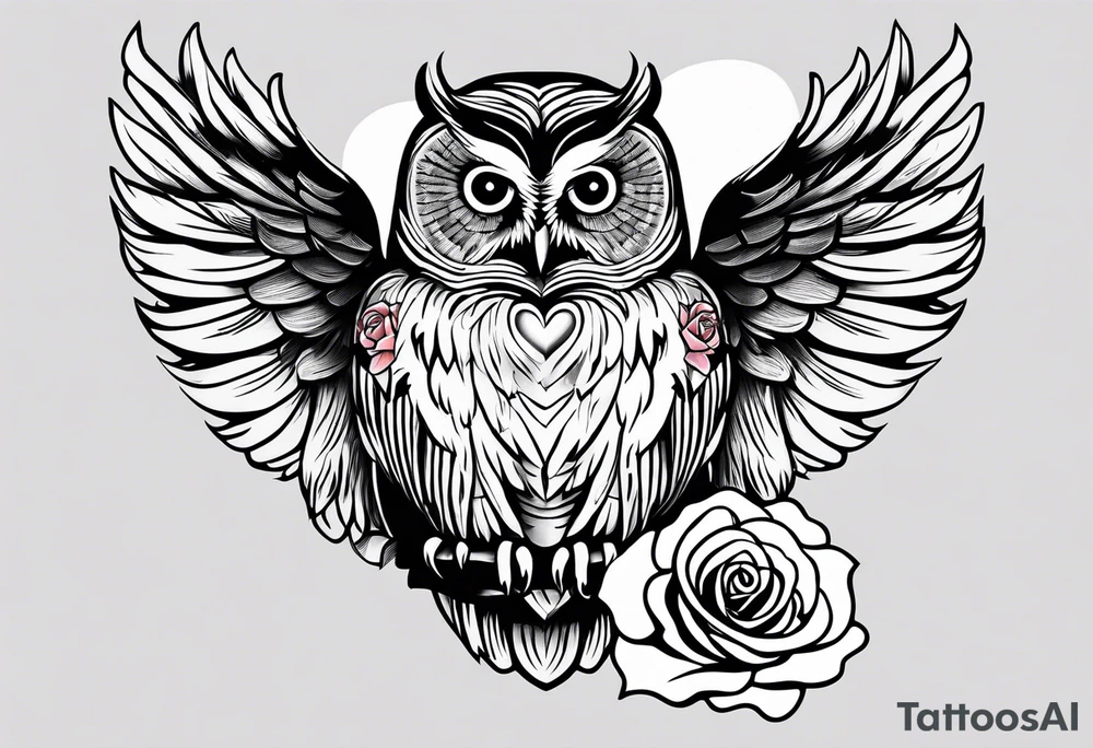 Barred owl with a rose and a heart tattoo idea