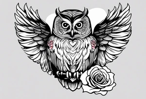 Barred owl with a rose and a heart tattoo idea