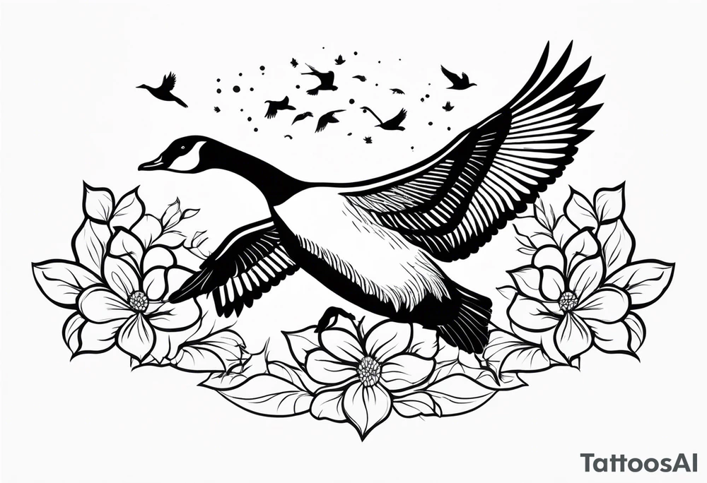 canadian goose taking off profile flowers tattoo idea