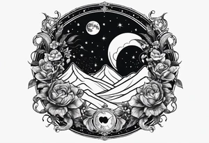 Snakes slithering around the moon phases with hades and Persephone constellations tattoo idea