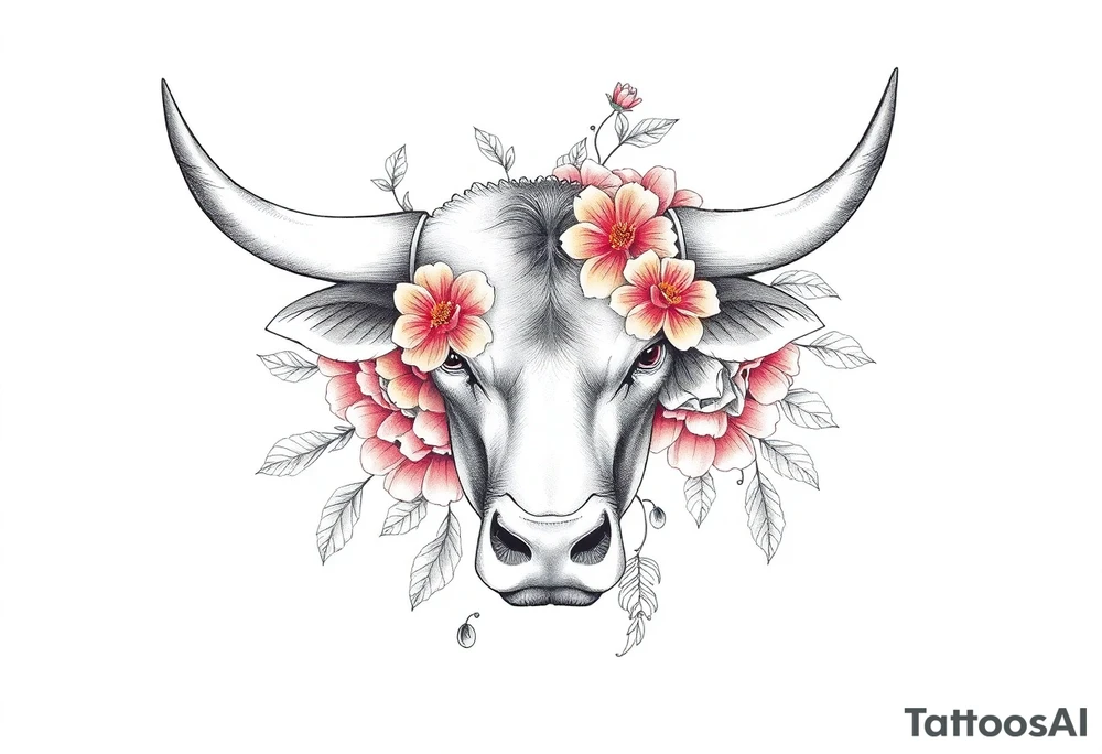 Bull with flowers tattoo idea